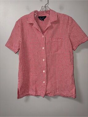D&Co Red & White Gingham Textured Collared Button Down Front Pocket Vintage S